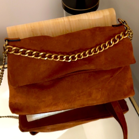 Small Suede Crossbody Bag with Bamboo Closure Tan
